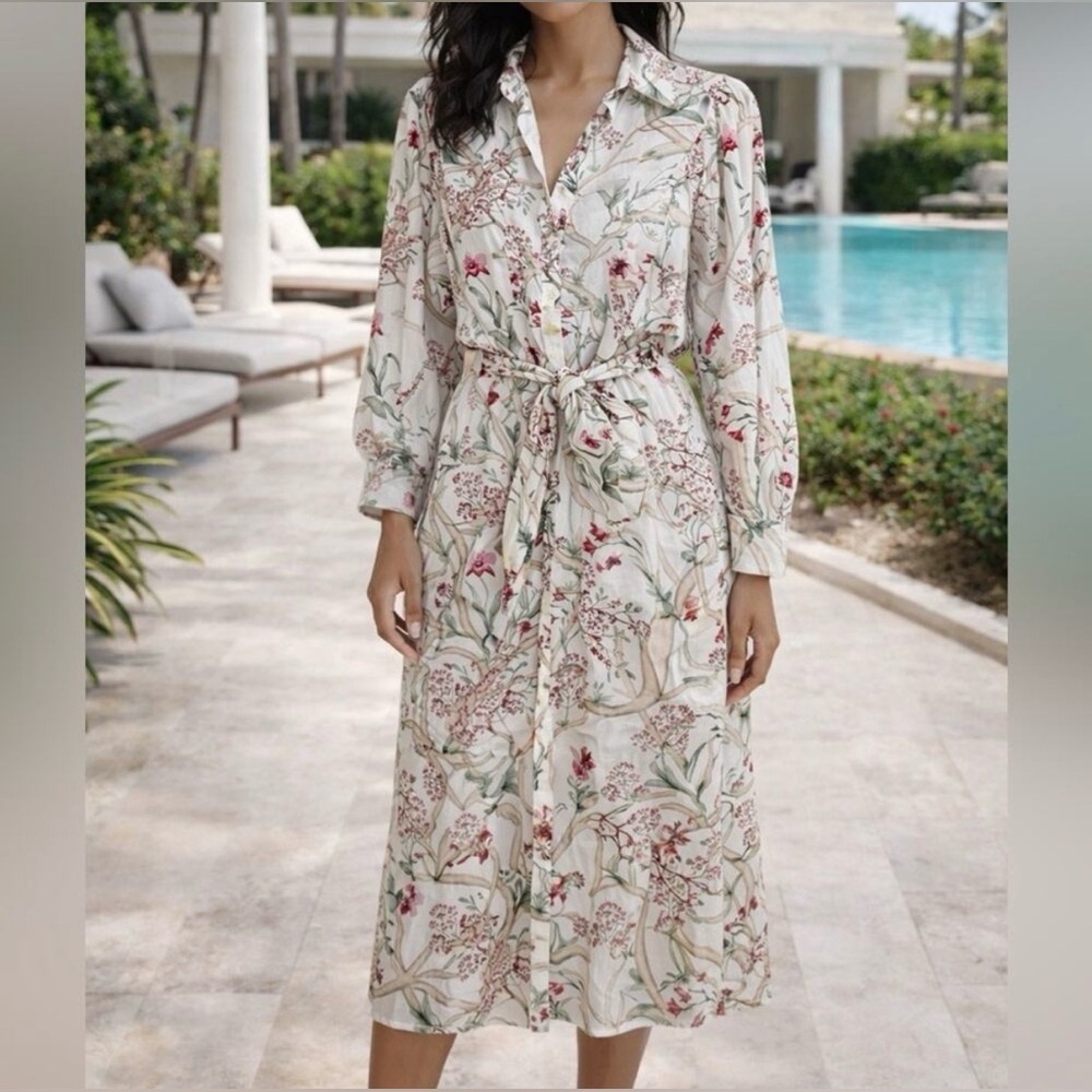 Johanna Ortiz x H&M White Orchid Floral Linen Shirt Dress XS - Picture 9 of 9
